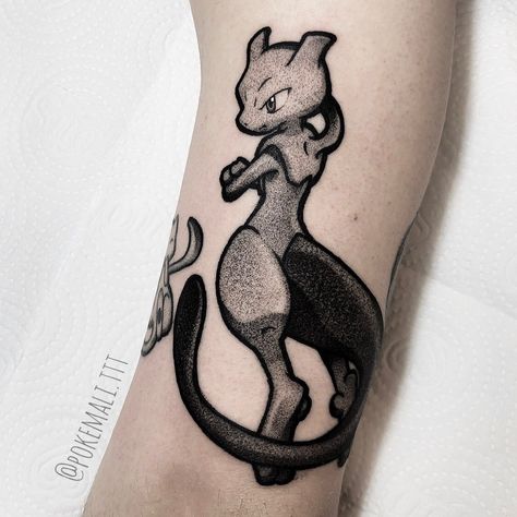 Lugia Tattoo, Mewtwo Tattoo, Pikachu Tattoo, Pokemon Mewtwo, Mew And Mewtwo, Pokemon Tattoo, Pokemon Anime, Black Pokemon, Traditional Ink