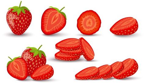 Sliced Strawberry Drawing, Half Strawberry Drawing, Strawberry Slice Drawing, Strawberry Animation, Cookbook Drawings, Drawing Strawberry, Vegetable Character, Half Strawberry, Strawberry Vector