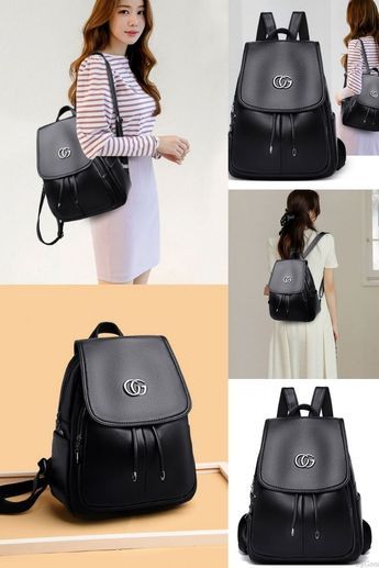 Loisirs Hijab Noir Antivol Cartable Sac à dos en cuir pour femmes Sac à dos d'école College Backpacks, High School Backpack, Stylish School Bags, Laptop Backpack Women, Leather Backpacks, College Backpack, School Bags For Girls, Korean Dress, Student Backpacks