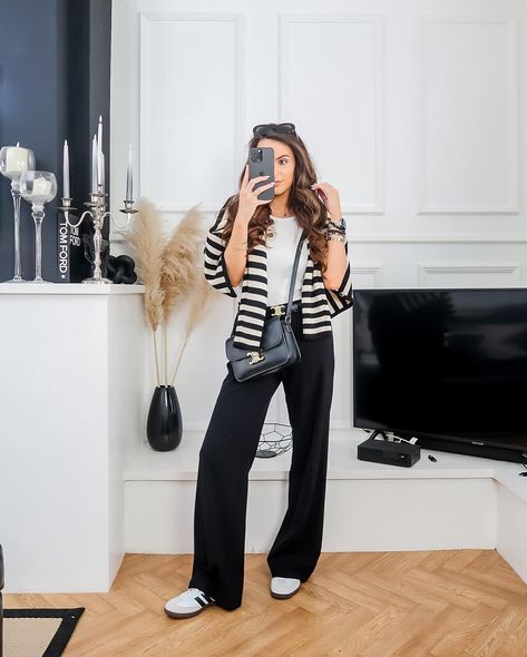 Are they still considered bad habits if I like them? Asking for a friend 🤣 . . . 🏷️ ways to wear a striped cardigan, hm cardigan, old money style, black and white striped, monochrome outfit, black and white outfits, cardigan gold buttons, classic style, simple styling, white ribbed vest top, white tank top, adidas samba, sambas outfit, celine sunglasses #liketkit #LTKworkwear #LTKstyletip #LTKeurope @shop.ltk https://liketk.it/4DL0o Monochrome Outfit Black And White, Old Money Style Black, Monochrome Outfit Black, Striped Cardigan Outfit, Cardigan Hm, Stripe Cardigan Outfit, Sambas Outfit, Knitted Top Outfit, Outfit Black And White