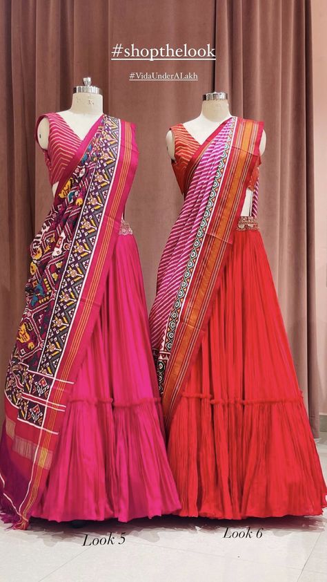 Bandini Dupatta For Half Saree, Langa Choli Fashion Styles, Patola Outfit Ideas, Patola Half Saree Designs, Bandhani Half Saree, Lehenga With Patola Dupatta, Patola Half Sarees, Half Saree Ideas Simple, Patola Dress Designs