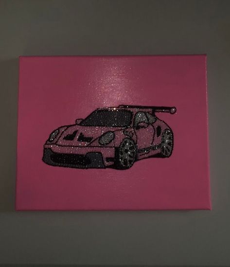 Handmade Pink Porsche rhinestone canvas art 20x25cm Pink Diy Room Decor Wall Art, Painting Ideas On Canvas Gift, Rhinestone Art Design, Diamond Canvas Painting, Diamond Canvas Art, Diamond Painting Canvas, Glitter Painting Canvas, Aesthetic Diy Crafts For Room, Gem Canvas Art