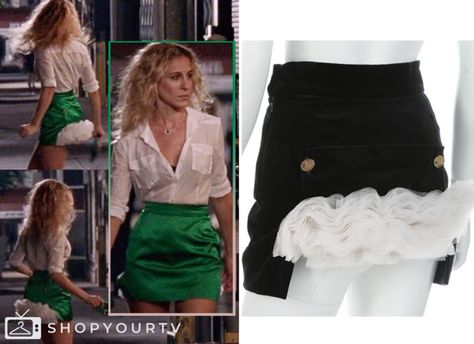 Season Episode Carrie's green bustle skirt Escape The Night, Bustle Skirt, 19 Kids And Counting, Back Skirt, The Daily Show, 90 Day Fiance, Brooklyn Nine Nine, Eva Longoria, Carrie Bradshaw