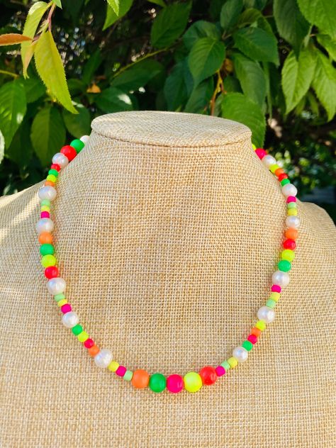 Excited to share the latest addition to my #etsy shop: Neon Beaded Necklace / Pearls Necklace / Y2K Beaded / https://etsy.me/3XqQO8M #80s90ship #trendycutefun #y2knecklace #pearlnecklace #beadednecklace #youthnecklace #hipfunsummer #springfall #seedbeadneon Yellow Flower Necklace, Neon Necklace, Funky Necklace, Necklace Y2k, Fruit Necklace, Murano Glass Necklaces, Y2k Necklace, Amazing Wedding Dress, Golden Necklace