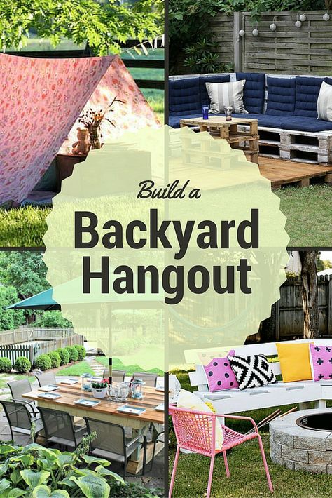 Build a backyard hangout in your yard with one of these creative DIY designs. Outside Hang Out Area, Yard Hangout Ideas, Teenage Backyard Hangout, Backyard Hangout Ideas Diy, Diy Outdoor Sitting Area On A Budget, Outdoor Hangout Area Diy, Teen Outdoor Hangout, Teen Backyard Hangout, Backyard Hangout Area