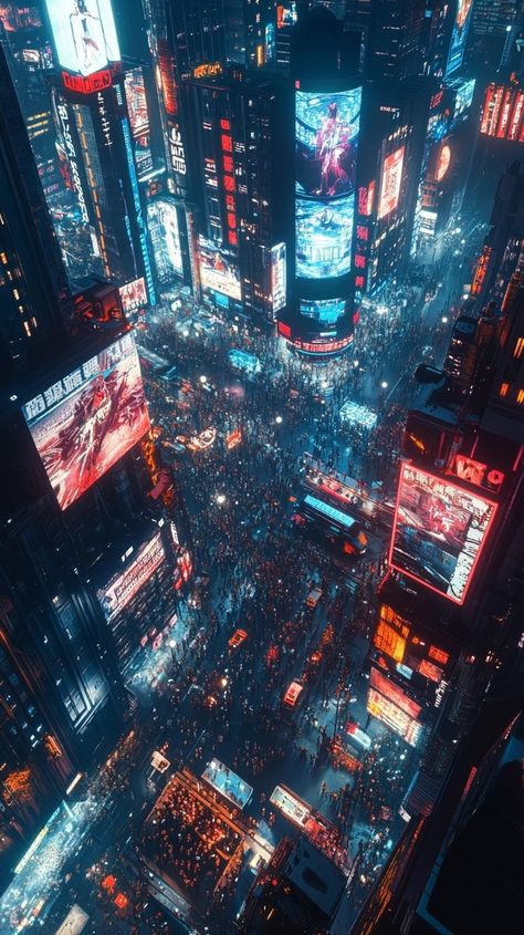 Birds Eye View City, Crowds Of People, Hawaii Wall Art, City At Night, People Walking, Cyberpunk Aesthetic, Cyberpunk City, Arte Cyberpunk, Cyberpunk Style