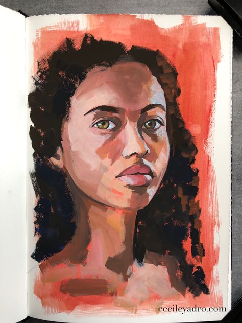 Learn how to paint this with my gouache portrait masterclass Drawing Ideas With Guash, Gauche Painting Portraits, Gouache Painting Face, Gauche Portraits, How To Paint Faces, Portrait Painting Aesthetic, Gouache Painting Portrait, Gouache Portrait Painting, Portrait Gouache