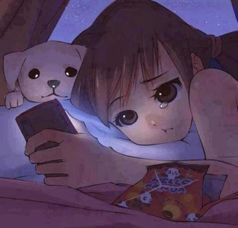 with phone  in her hand A Girl, Anime