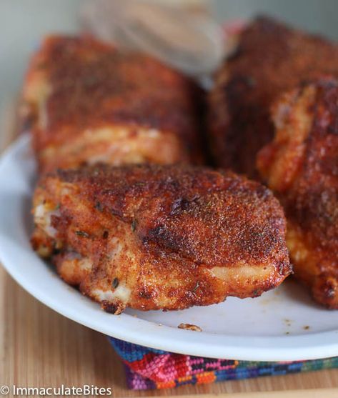 Crispy Paleo Creole chicken thighs- you won't believe they are baked ! Super easy to make. Dinner is ready in less than no time. African Bites, Brazilian Chicken, Creole Chicken, Crispy Baked Chicken Thighs, Crispy Chicken Thighs, Crispy Baked Chicken, Turkey Dishes, Duck Recipes, Cajun Chicken