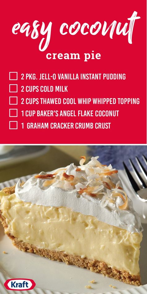 Easy Coconut Cream Pie, Coconut Cream Pie Easy, Coconut Pie Recipe, Coconut Cream Pie Recipes, Coconut Desserts, Coconut Pie, Easy Pie Recipes, Torte Cupcake, Cream Pie Recipes