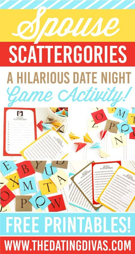 Spouse Scattergories is PERFECT for an at home date AND look at those printables! HOW CUTE! Scattergories Lists, Scattergories Game, Couples Game Night, Date Night Games, Marriage Retreats, Romantic Games, Night Recipes, Games Night, Night Hairstyles