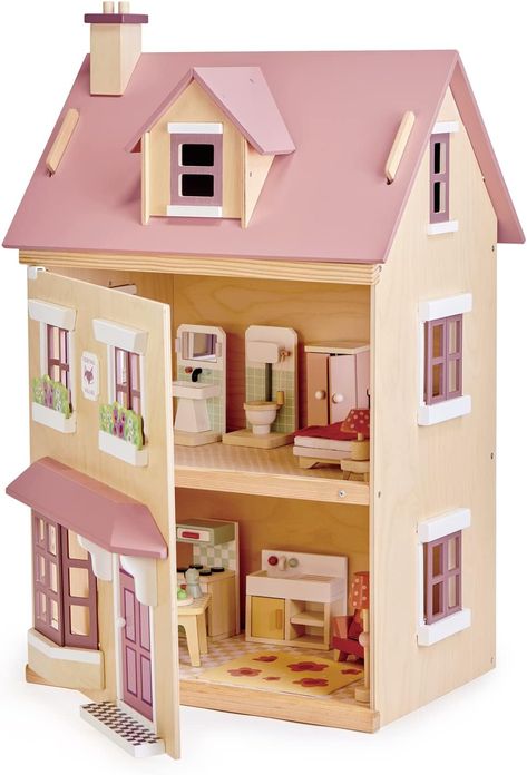 We have this dollhouse and we absolutely love it! The roof comes off and allows more space to play. Bowl Of Apples, Bathroom Sink Units, Style Toilet, Standard Lamp, Jam Pot, Table Top Lamps, Sink Units, Matching Furniture, Standard Lamps