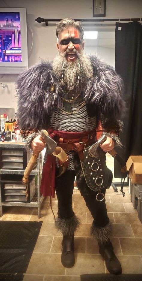 Odin Costume, Viking Costume Ideas For Men, Norse Mythology Costumes, Viking Couples Costumes, Easy Viking Costume Men, Viking Halloween Costume Couple, Barbarian Costume Male, Viking Costume Men, Diy Viking Costume Men