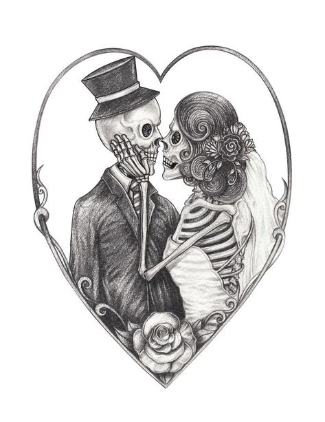 Skull Bride And Groom Tattoo, Skeleton Bride And Groom Tattoo, Skull Bride And Groom, Skeleton Couple Tattoo, New Age Tattoo, Skull Couple Tattoo, Age Tattoo, Couple Tattoos Love, Skeleton Couple