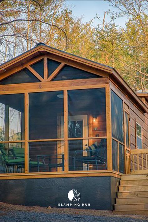 Cozy and Inviting Cabin with Hot Tub next to Lake Lure, North Carolina Gabled Screen Porch, Cabin On Pond, Log Cabin Screened In Porch, Boathouse With Screened Porch, Breezeway Sunroom, Cottage Boathouse, Screened Deck, Tiny Homes For Sale, Waldorf Preschool