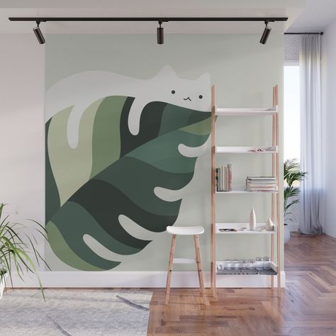 Buy Cat and Plant 12C Wall Mural by ilovedoodle. Worldwide shipping available at Society6.com. Just one of millions of high quality products available. Cat Gesture, Cat Mural, Bathroom Mural, Yard Art Crafts, Jungle Mural, Cat Hug, Bedroom Murals, Hand Painted Cat, Wall Drawing