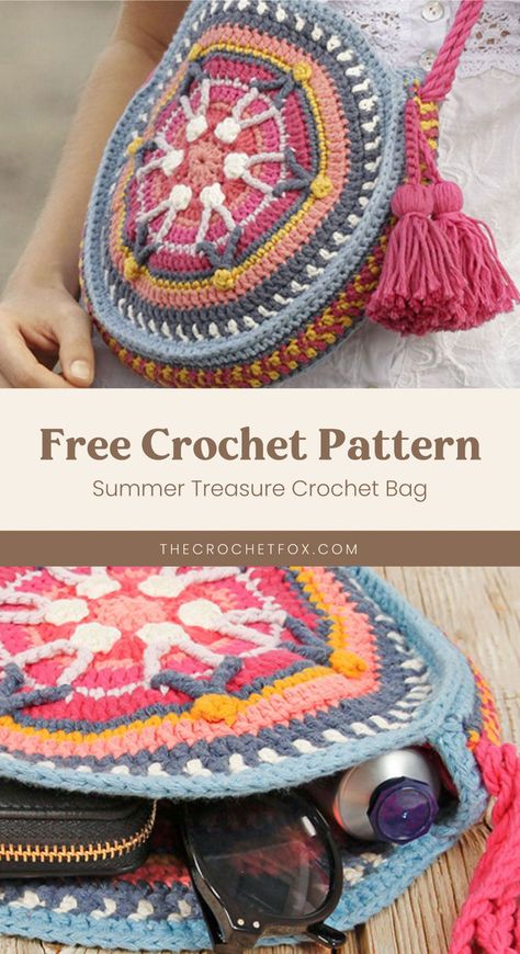 Crochet Round Boho Bag Free Pattern, Crochet Mandala Bag Free Pattern, Boho Bag Pattern Free, Diy Gift For Friends, Crochet Boho Bag Pattern, Summer Crochet Patterns Free, Bag Free Crochet Pattern, Diy Crochet Gifts, Circle Crochet