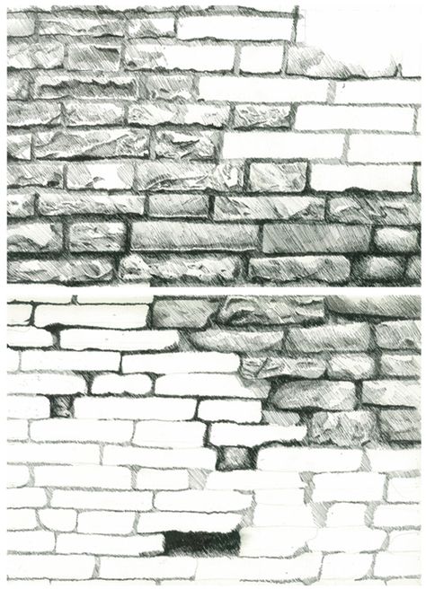 Cobblestone Drawing, How To Draw Brick Wall, Drawing Bricks, Brick House Drawing, Brick Texture Drawing, Bricks Texture Drawing, Brick Drawing, Stone Wall Drawing Tutorial, Draw Bricks