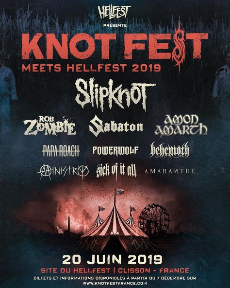 105.2k Likes, 1,368 Comments - Slipknot (@slipknot) on Instagram: “#KNOTFESTMeetsHELLFEST June 20, 2019 // Clisson, France Tickets on-sale December 07…” European Festivals, Papa Roach, Music Festival Poster, Festivals Around The World, Festival Poster, Tour Posters, Graphic Design Tips, Festival Design