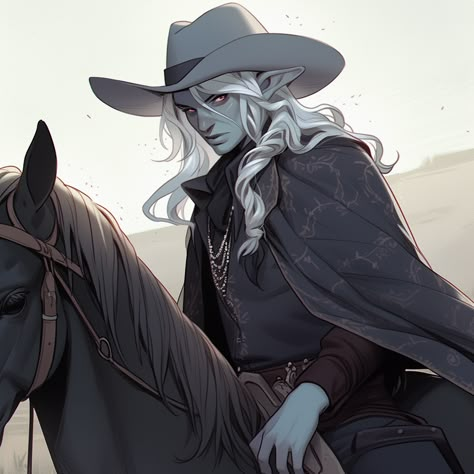 Young Drowboy rides in to town on that old town road. Dnd Cowboy Character Art, Elf Cowboy, Dnd Western, Dnd Enemies, Old West Cowboy, Adventurer's Guild, Old Town Road, Jojo Stands, Weird West