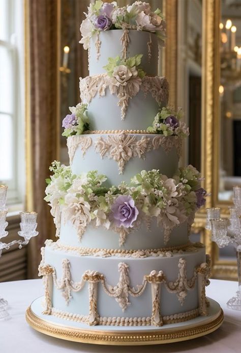 Whimsical Wedding Cake Romantic, Pearl And Flower Cake, French Style Wedding Cake, French Inspired Wedding Cake, Frilly Wedding Cake, Rococo Wedding Cake, Elegant Floral Wedding Cake, Wedding Cake Bridgerton, Regency Wedding Cake