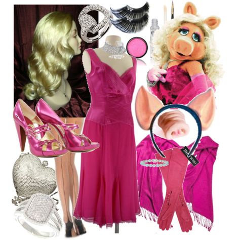 "Miss Piggy Costume" by vesperatom on Polyvore Diy Miss Piggy Costume, Muppets Disneybound, Miss Piggy Halloween Costume, Miss Piggy Costume, Piggy Costume, Movie Moodboard, Crazy Costumes, Duo Costumes, Trendy Halloween Costumes