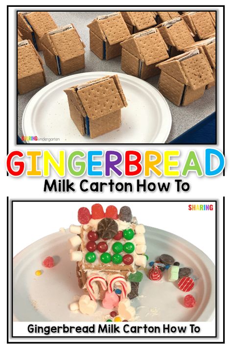 How to make a gingerbread milk carton house Milk Carton House, Carton House, Graham Cracker Gingerbread House, Easy Gingerbread House, Gingerbread Unit, Cracker House, Ginger Bread House Diy, Gingerbread Man Activities, Gingerbread Activities