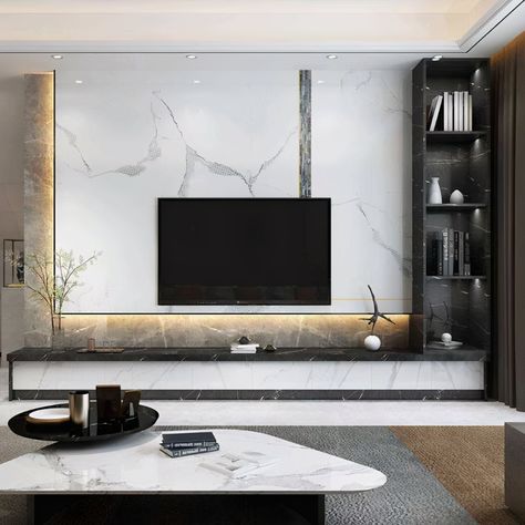 Is the TV wall still made of marble? The decorator said that it is no longer popular, and the slab wall is more beautiful and durable - iNEWS Ruang Tv, Modern Tv Unit Designs, Modern Tv Wall Units, Modern Tv Wall, Living Room Tv Unit Designs, Living Room Tv Unit, Luxury Living Room Design, Tv Set, Design Salon