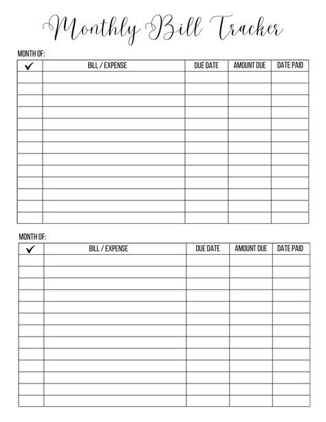 Monthly Bill Trackers.pdf Monthly Bill Tracker Free Printable, Monthly Bills Template, Bills Template, Kid Worksheets, Bill Planner, Monthly Bills, Tracker Free, Bill Template, Monthly Bill