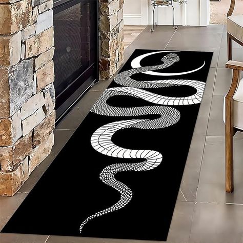 Amazon.com: ZCLRUG Snakes Decor Runner Rug, 2x7ft, White Black Animal Serpent Moon Print Carpets, Large Area Anti-Slip Washable Black Hallway Runners Rugs for Living Dining Room Boys Bedroom Office : Home & Kitchen Animal Horror, Black Hallway, Room Boys, Apartment Vibes, Corridor Rug, Wildlife Prints, Snake Pattern, Printed Carpet, Carpet Size