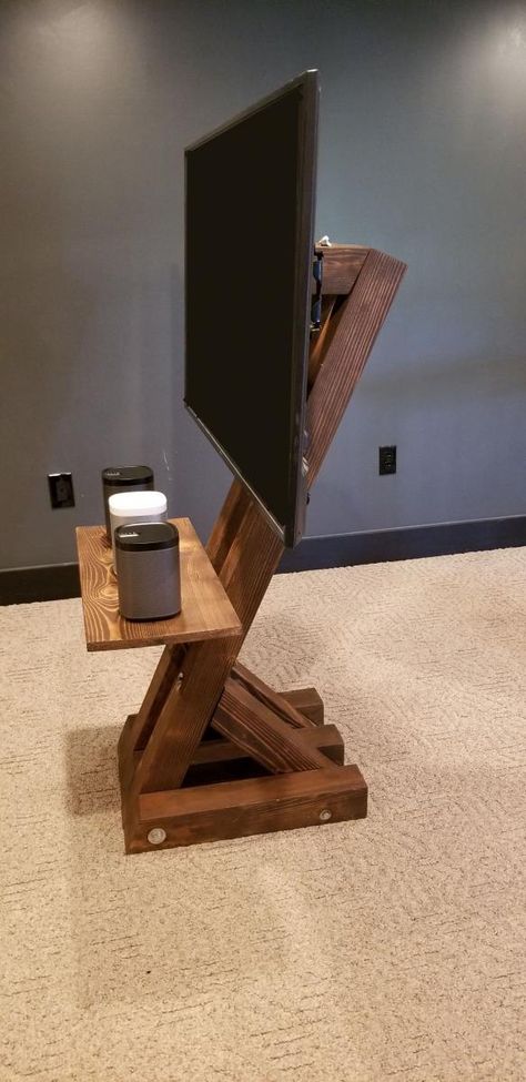 Diy Tv Mount, Diy Tv Mounting, Standing Tv, Tv Sizes, Tv Floor Stand, Tv Stand With Mount, Diy Dresser Makeover, Diy Tv Stand, Casa Country