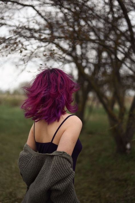 Colour Hair Aesthetic, Bright Hair Aesthetic, Dark Hair Dyed Pink, Purple With Pink Hair, Coloured Hair Bright, Colored Hair Outfits, Dark Colourful Hair, Spring Hair Dye Ideas, Pink Hair For Dark Hair