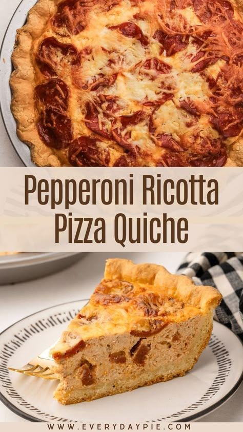 Pizza Quiche Recipes, Pepperoni Quiche, Ricotta Quiche, Pizza Quiche, Ricotta Pizza, Ricotta Filling, Savory Tarts, Flavored Olive Oil, Crustless Quiche