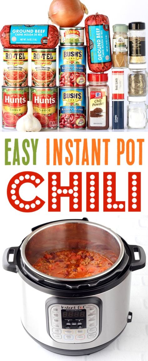 Best Instant Pot Chili Recipe Ever! {So Easy} - The Frugal Girls Can Chili Recipes Simple, 7 Can Chili Recipe, 7 Can Chili, Chili Recipe Ground Beef, Chili Recipe Instant Pot, Easy Instant Pot Chili, Instant Pot Chili Recipe, Chili Instant Pot, Recipe Ground Beef