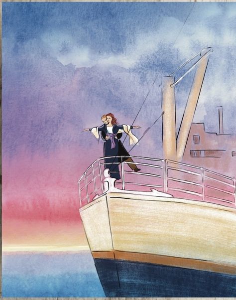 Movie Watercolor Art, Leonardo Dicaprio And Kate Winslet, Titanic Drawing, Titanic Art, Watercolor Negative Painting, Jack And Rose, Best Nature Images, Couple Painting, The Titanic