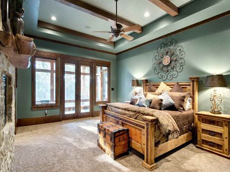 I love EVERYTHING. ABOUT THIS room. Wall color perfect. Rustic. Rustic Country Bedrooms, Rustic Bedrooms, Western Bedrooms, Rustic Bedroom Design, Fresh Bedroom, Rustic Bedroom Furniture, Glamourous Bedroom, Rustic Bedroom Decor, Revere Pewter