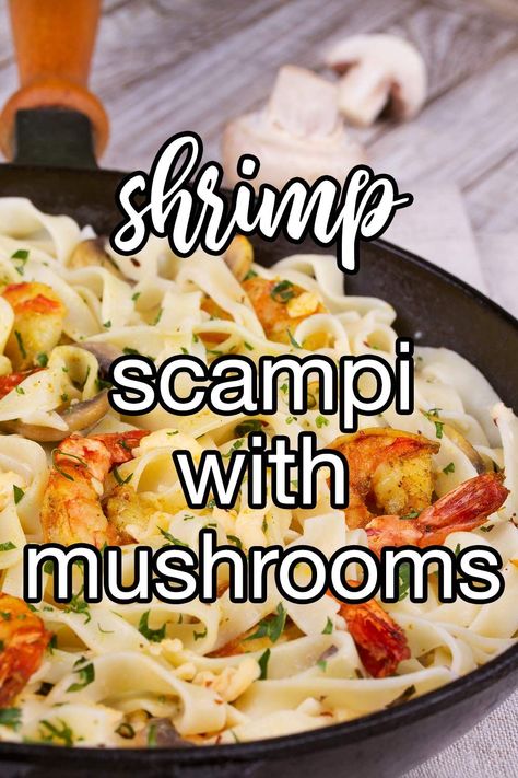 Shrimp Scampi with Mushrooms - Cremini mushrooms bring a nice twist to standard scampi. Butter-sauteed garlic with mushrooms, flour-dusted shrimp, and white wine goes great with pasta. | CDKitchen.com Shrimp Scampi With Mushrooms, Shrimp Mushroom Pasta, Best Shrimp Scampi Recipe, Baked Pasta Casserole, Garlic Shrimp Scampi, Shrimp Stuffed Mushrooms, Shrimp Scampi Pasta, Mushroom Recipes Pasta, Shrimp Scampi Recipe