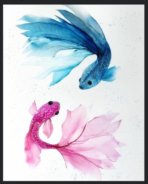 Beta Fish Painting, Fish Watercolor, Alcohol Ink Crafts, Ink Crafts, Beta Fish, Watercolor Fish, Hand Painted Tiles, Alcohol Ink Painting, Endangered Animals