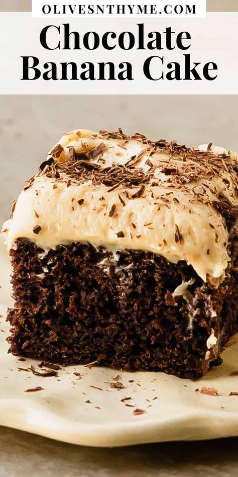 Banana And Chocolate Cake Recipe, Banana Cake With Chocolate Icing, Banana Chocolate Dessert Recipes, Banana Cake Peanut Butter Frosting, Moist Chocolate Banana Cake, Choc Banana Cake, Chocolate Cake With Bananas, Cakes With Bananas, Chocolate Banana Cake Recipe Moist