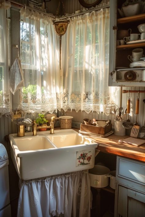 Embracing the Timeless Appeal of Cottage Style Homes - Quiet Minimal Fall Decor Cottage, Tiny House Vintage Style, 1900 Farmhouse Decor, House Cottage Interior, Whimsical Cottage Interior, Cottage Curtains Ideas, Simple Cottage Interior, Cottage Interiors Cozy, Cozy Kitchen Cottage