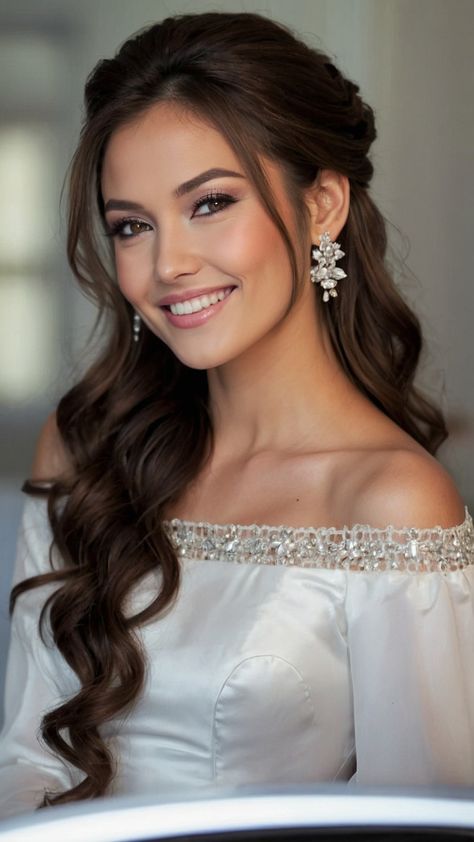 Discover stunning bridal hairstyles for every hair type and length whether you have straight long hair short hair bangs curly hair short veil messy crown easy medium length afro simple elegant half-up half-down natural hair or braided styles Perfect for your special day Bridal Hair For Plus Size Bride, Straight Hairstyles Bride, Wedding Hair Veil Down, Wedding Hairstyles For Big Foreheads, Bridal Hairstyles With Bangs, Elegant Hairstyles With Bangs, Medium Length Afro, Bridal Hairstyles With Veil, Hair Big Forehead