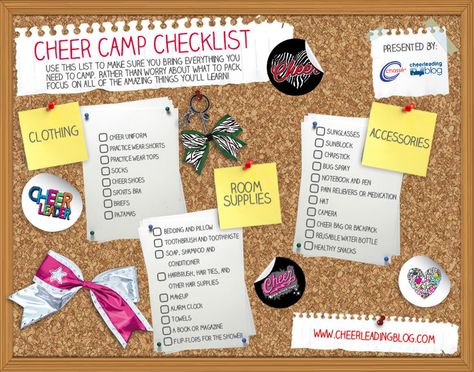 Cheerleading Camp Checklist Cheer Camp Packing List, Camp Checklist, Volleyball Summer, Cheerleading Camp, Sports Gymnastics, Gymnastics Camp, Camp Packing List, Cheerleading Workouts, Camp Packing