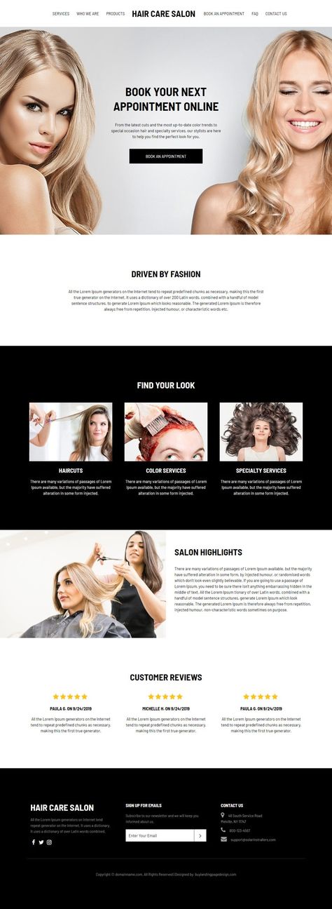 hair-care-salon-resp-website-design-002 | Hair Care Website Design preview. Download Hair, Responsive Website Design, Custom Website Design, Responsive Website, Custom Website, Logo Design Creative, Landing Page Design, Creative Logo, Page Design