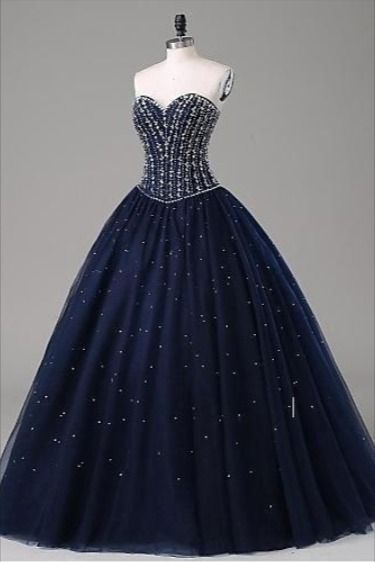 #quinceaneradresses #quinceaneragowns #tulle #shiningdresses #beaded #long #charming #quinceanera #darknavy #2020 #ballgown #bohoprom Long Pageant Dresses, Navy Prom Dresses, Navy Blue Prom Dresses, Cheap Prom Dresses Long, Blue Ball Gowns, Blue Party Dress, Sweetheart Prom Dress, Princess Ball Gowns, Long Frocks