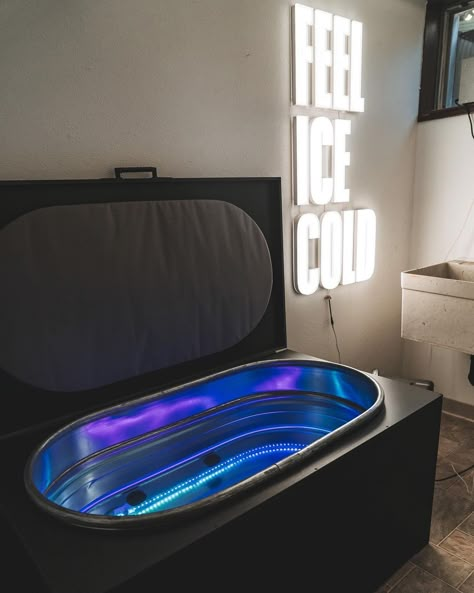 When cold showers just aren’t cold enough anymore… you build a cold plunge tank. 🤷🏻‍♂️ This fully insulated tank enclosure with a water… | Instagram Cold Plunge In Garage, Cold Plunge Therapy, Cold Plunge Room Ideas, Recovery Room Ideas, Cold Plunge Aesthetic, Diy Cold Plunge, Float Room, Cold Plunge Tub, Cold Bath