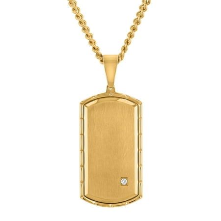 Wear jewelry that inspires confidence with this stainless steel dog tag pendant necklace in classic gold-tone. A solitaire cubic zirconia graces this golden mens piece to complete a day-to-night look. Size: One Size.  Gender: male.  Age Group: adult. Yellow Gold Dog Tag Necklace For Everyday, Classic Gold Dog Tag Jewelry, Modern Stainless Steel Dog Tag Necklace, Classic Gold Dog Tag Necklace, Stainless Steel Texture, Gold Nickel-free Dog Tag Necklace, Cuban Link Chain Necklaces, Mens Chain Necklace, Cuban Link Chain