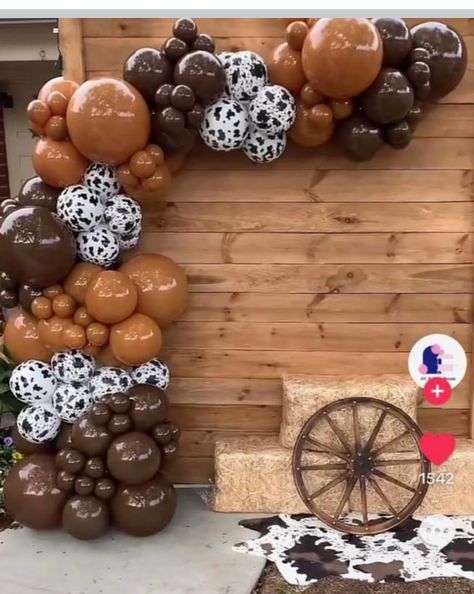 Western Backdrop With Balloons, Cheers And Beers To 40 Years, Cowboy Party Decorations, Boys First Birthday Party Ideas, Cowboy Birthday Party, 30th Bday, Cowboy Birthday, Cowboy Party, Balloon Backdrop