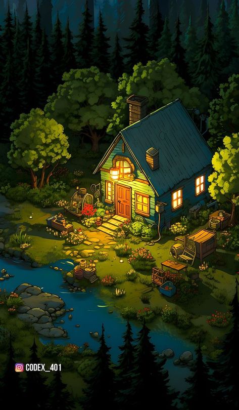 Codex (@codex_401) • Photos et vidéos Instagram Cozy Cottage In The Woods, Cottage Wallpaper, Comfort Art, Personajes Studio Ghibli, Woodland Cottage, House Cartoon, Peaceful Night, Enchanted Wood, Cartoon House