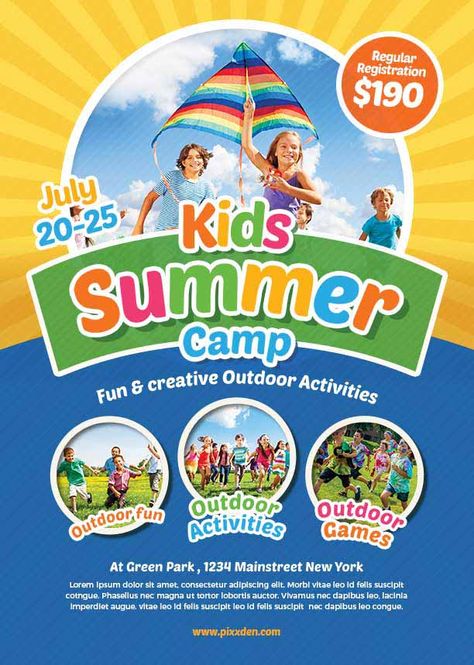 Kids Summer Camp Flyer Design Summer Camp Flyer Design, Camp Flyer Design, Camp Flyer, Kids Summer Camp, Pc Photo, Summer Camps For Kids, Flyer Printing, Free Flyer Templates, Drawing Activities