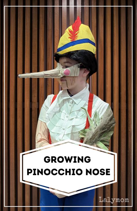 Diy Pinocchio Nose, Shrek The Musical Costumes Diy, Shrek Pinocchio Costume, Pinocchio Nose Growing Diy, Shrek Props Diy, Pinocchio Costume Diy, Pinocchio Nose Diy, Shrek Musical Costumes, Pinnochio Costume Diy